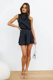 On A Drive Satin Romper Black