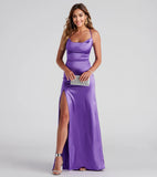 Cassie Sleeveless Satin High Slit Formal Dress