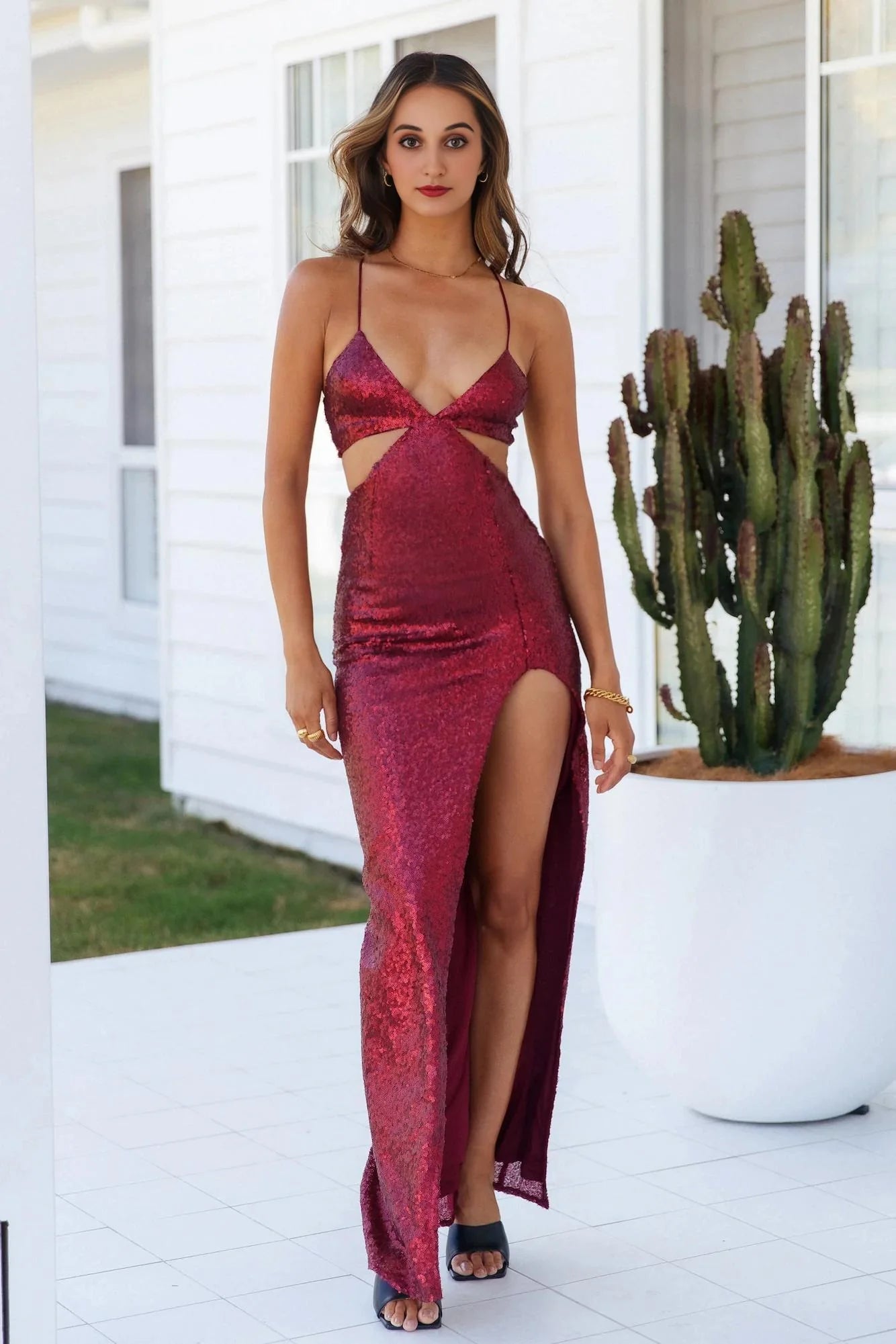 Glimmer Down Maxi Dress Merlot