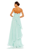 Pleated Tiered Ruffled Strapless Gown