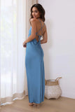 It's Giving Style Satin Maxi Dress Blue