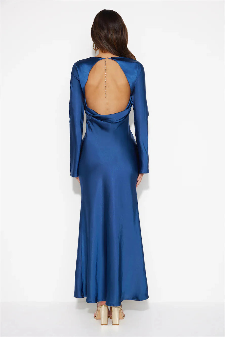 Royal Wedding Satin Maxi Dress Blue