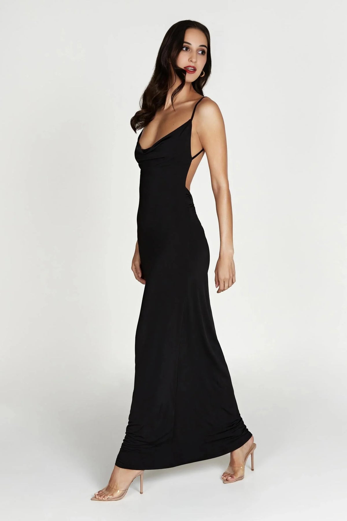 Darcy Cowl Maxi Dress With Low Back - Black