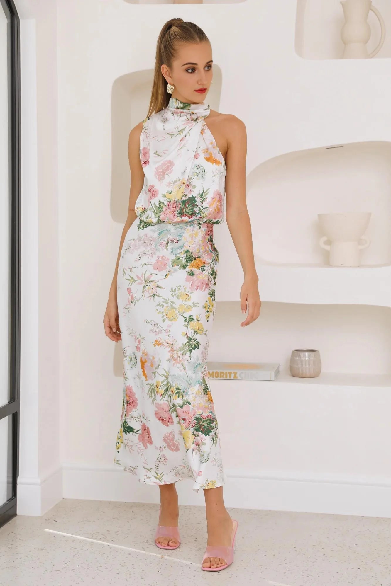 Switch Me Satin Maxi Dress Sage Floral