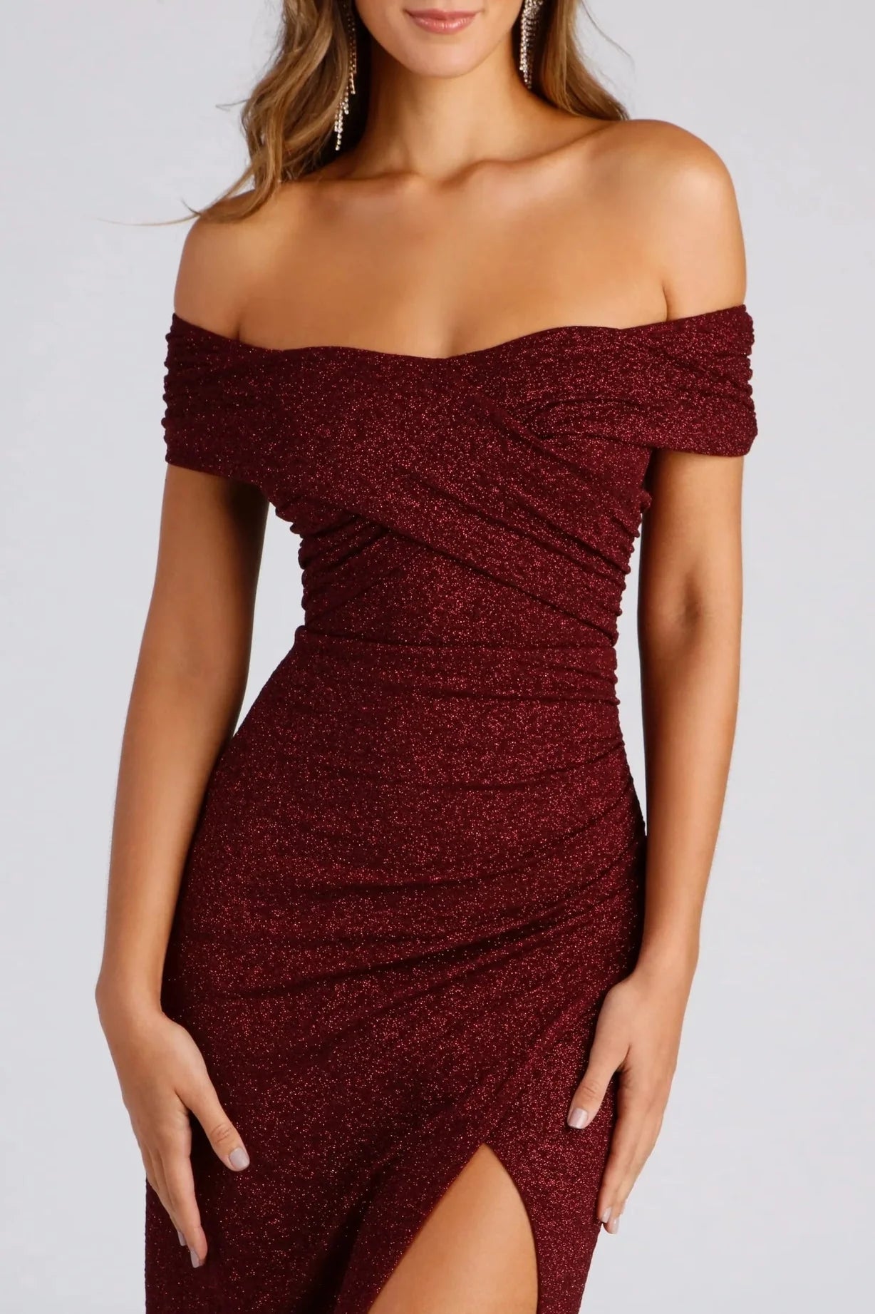 Bebe Formal Glitter Wrap Dress