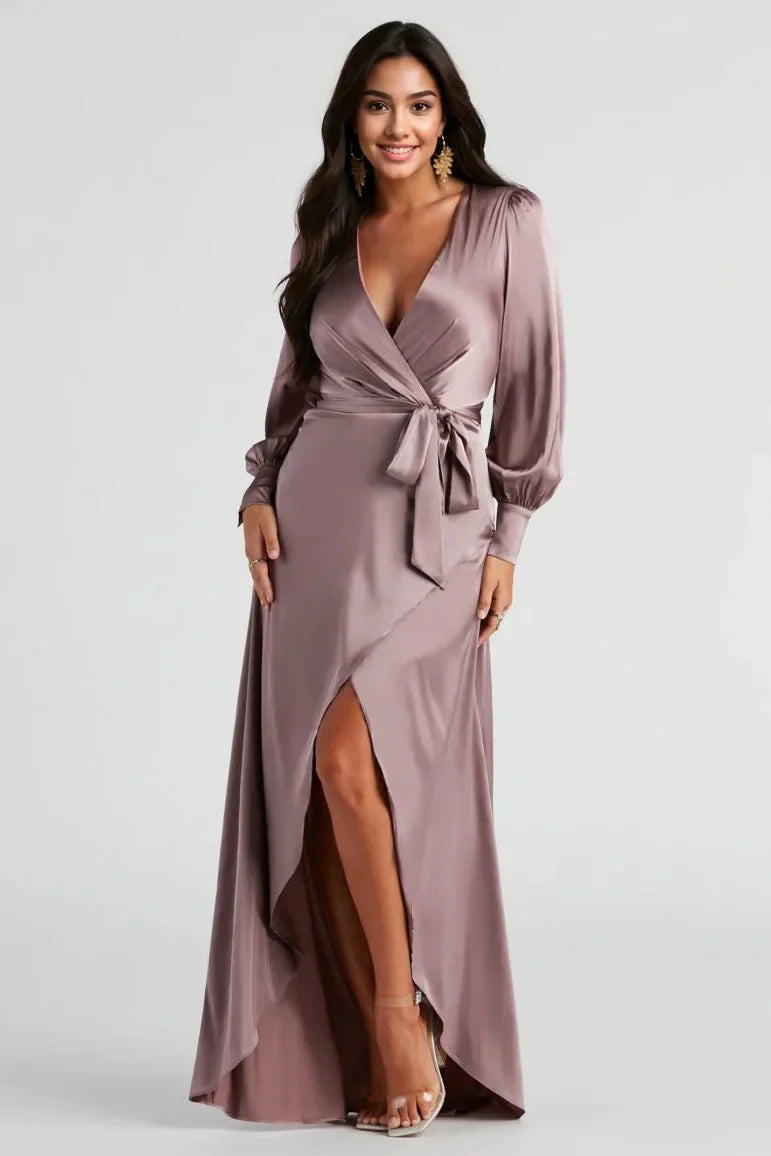 Kali Formal Satin Wrap Dress