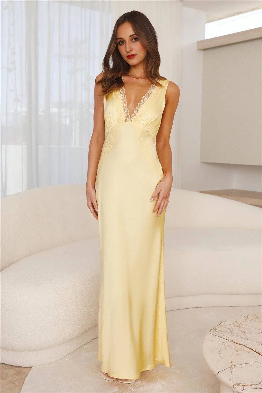 Juicy Stories Satin Maxi Dress Yellow