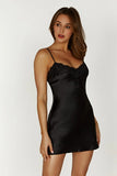 Vesta Lace Satin Dress - Black