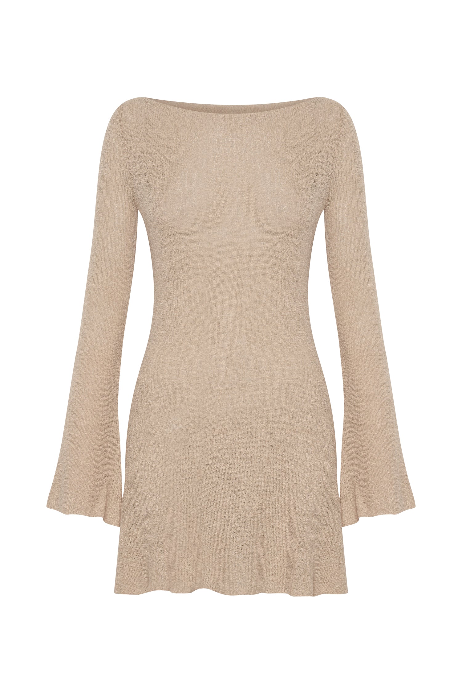 Zahra Long Sleeve Open Back Mini Knit Dress - Wheat