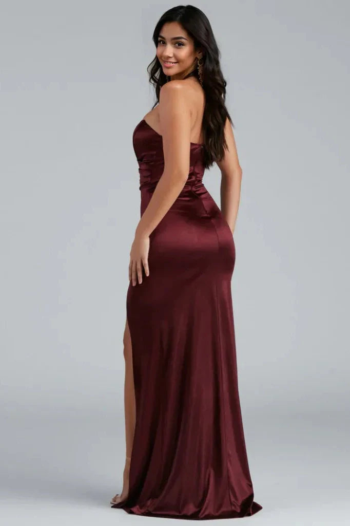 Gianna Strapless High-Slit Satin Dress