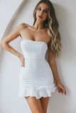 Zoey Lace Overlay Strapless Flounce Hem Mini Dress White