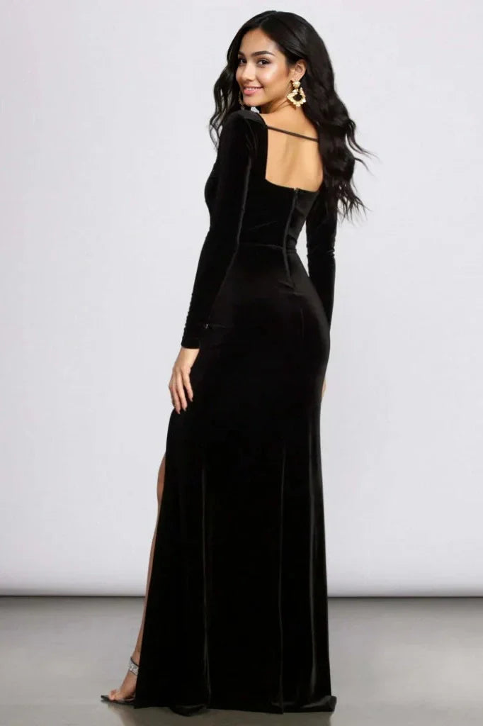 High Slit Velvet Dress