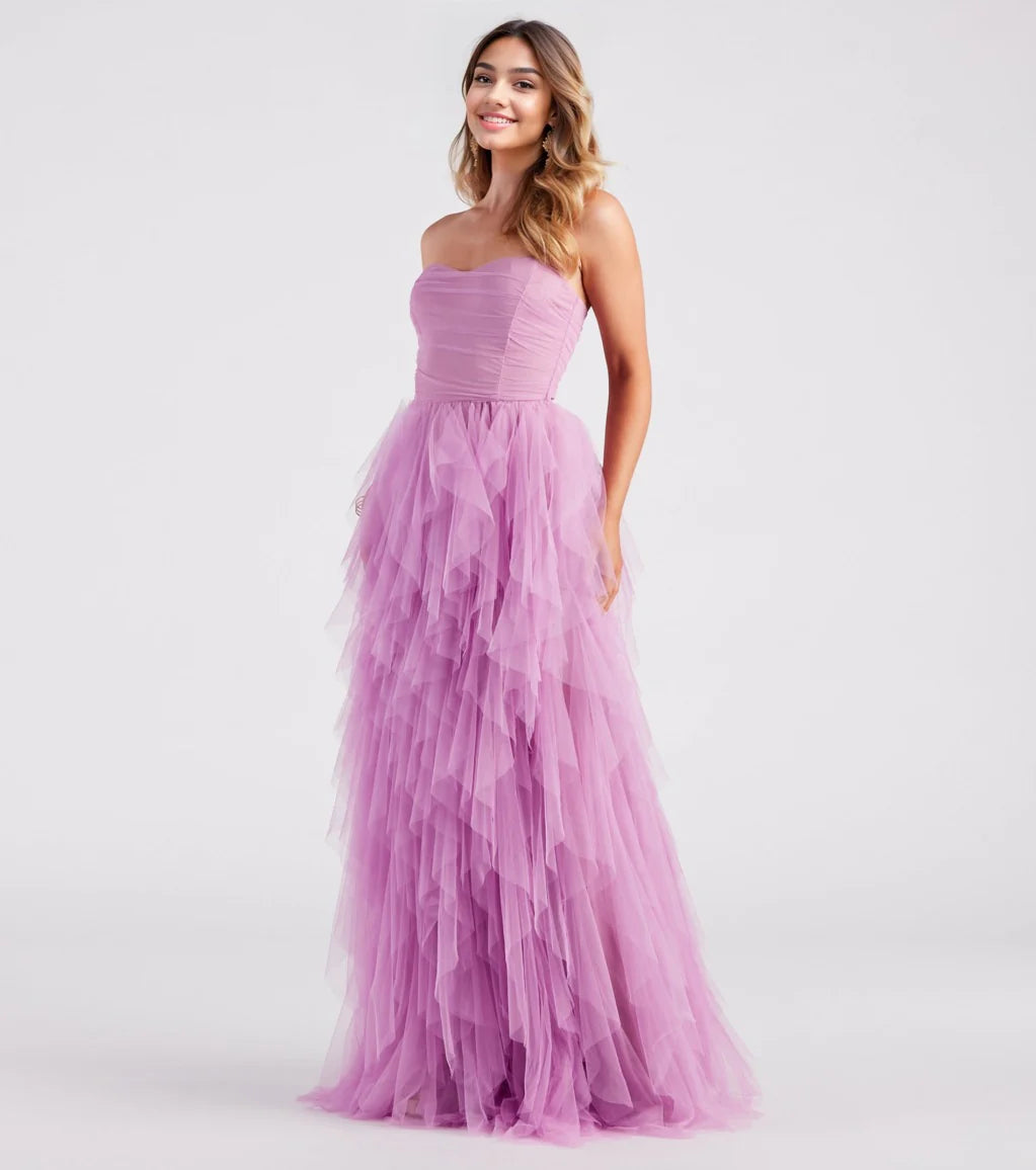 Ariana Strapless Ruffled Mesh Formal Dress