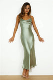 Lavish Love Satin Maxi Dress Green