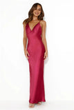 Nights Under Stars Satin Maxi Dress Berry