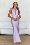 Pleased Satin Halter Maxi Dress Lilac