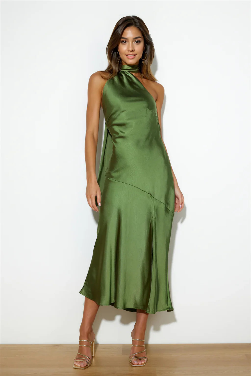 Athenian Satin Maxi Dress Olive