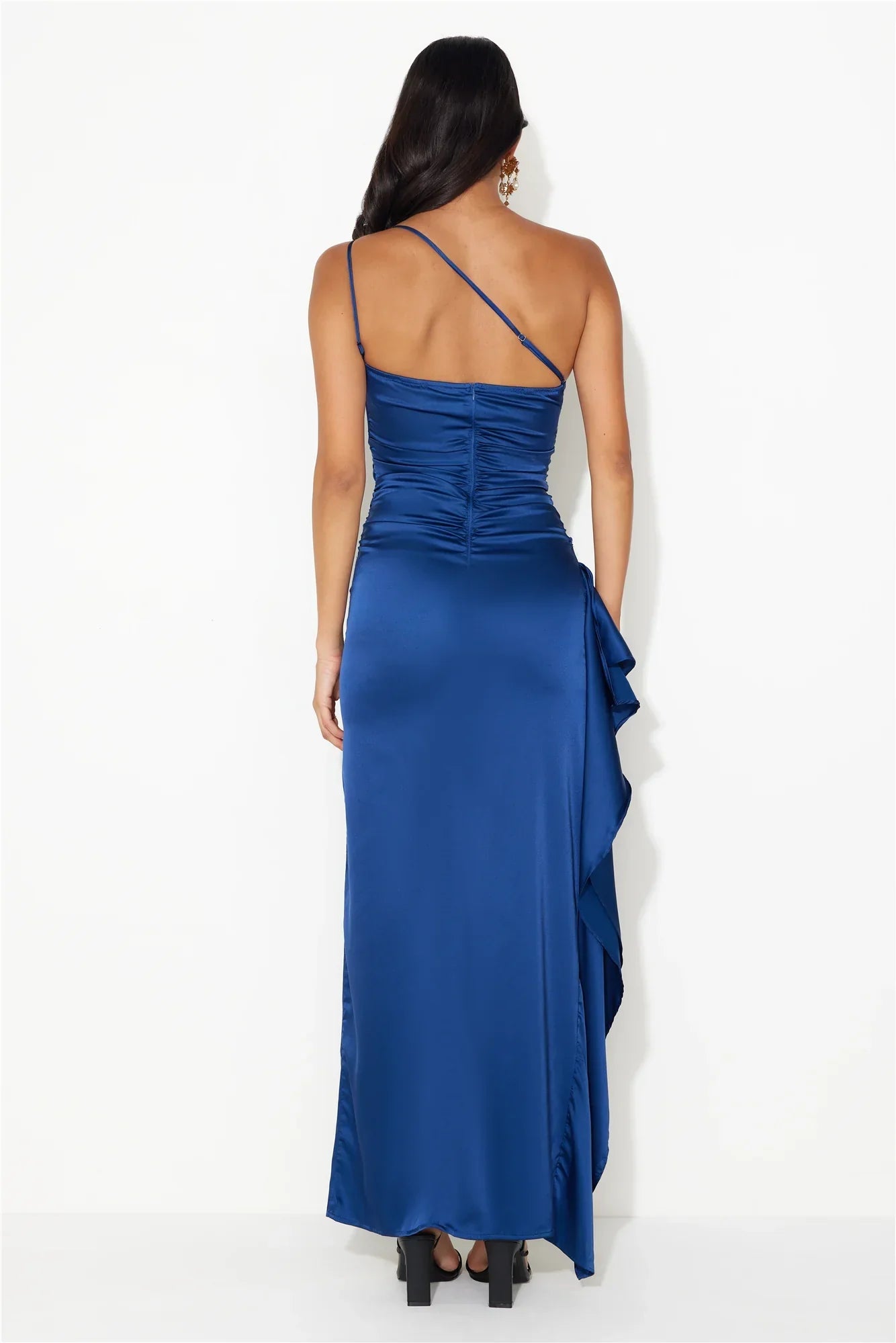 Extra Special One Shoulder Satin Maxi Dress Navy