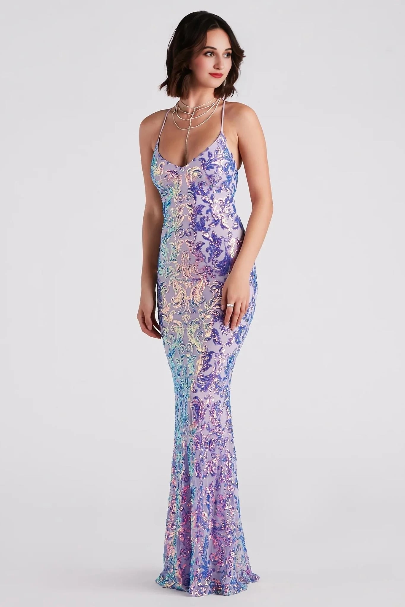 Taisia Formal Sequin Scroll Dress