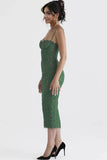 Vintage Eyelash Sweetheart Bodycon Lace Cocktail Midi Dress - Green