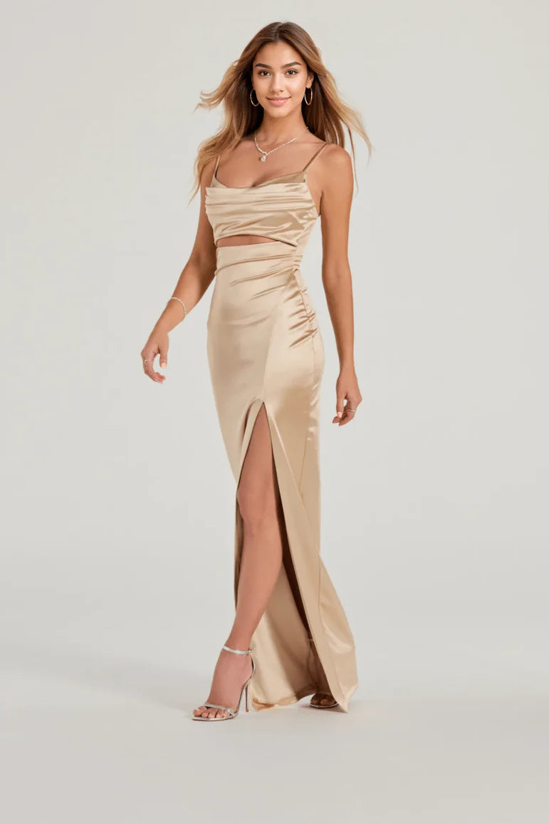 Kyla Cutout High Slit Satin Formal Dress