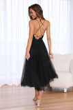 Signal My Way Tulle Midi Dress Black