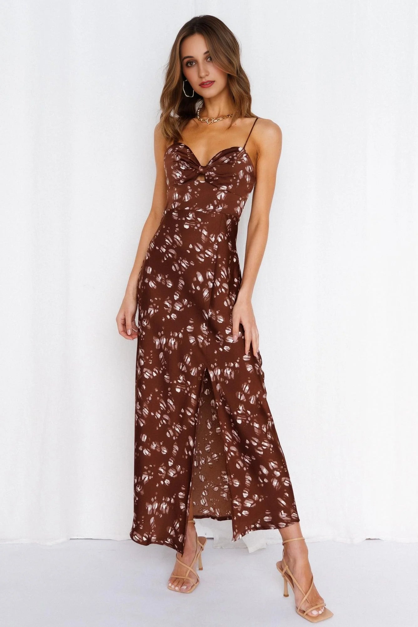 Gimme Whiplash Midi Dress Brown