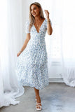 Flower Garden Midi Dress Blue