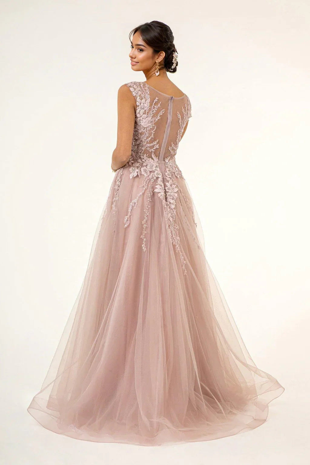 Long Formal Cap Sleeve A Line Evening Prom Dress