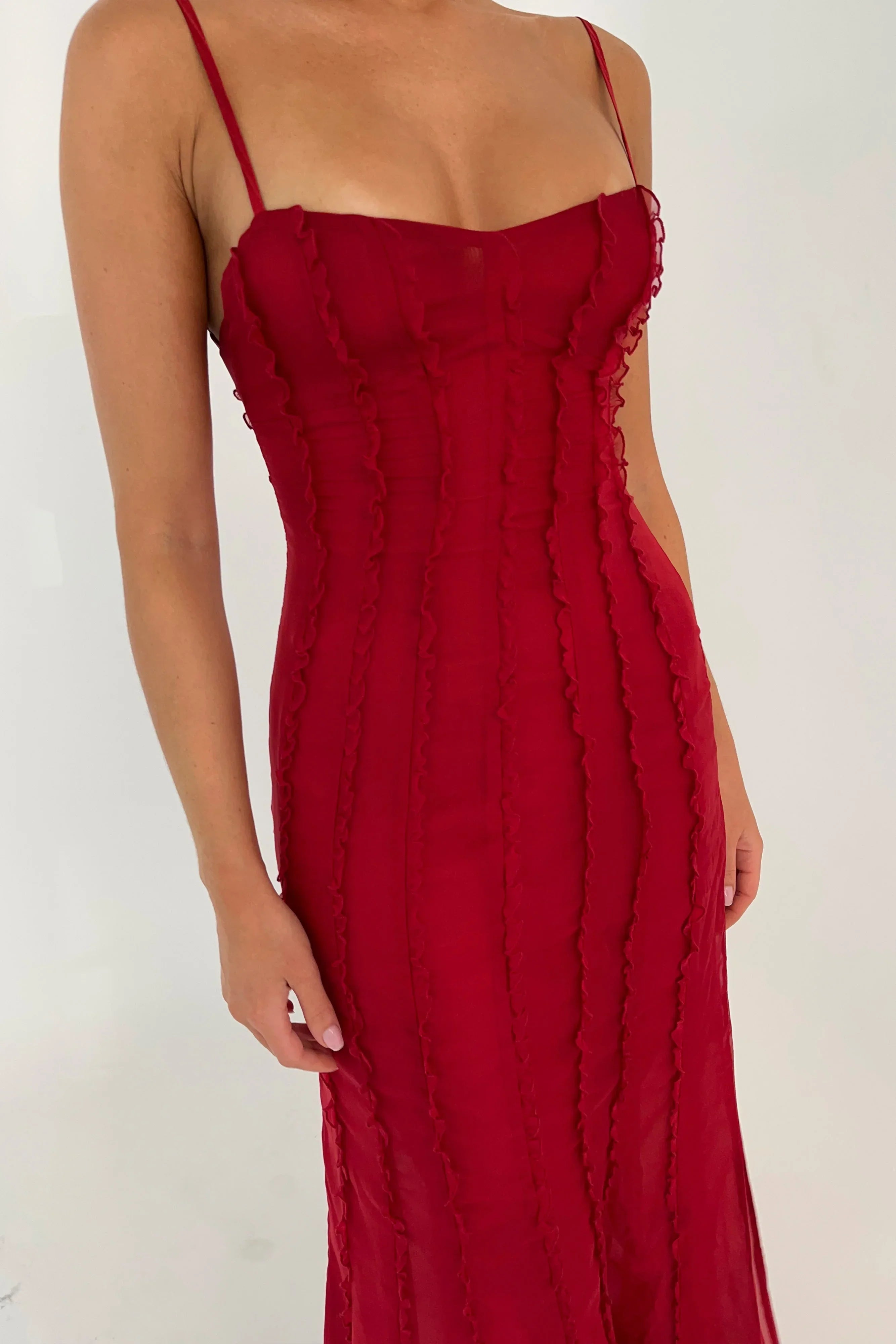 Chiffon Maxi Dress - Vermilion Red