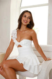 Bubbly Confidence One Shoulder Mini Dress White