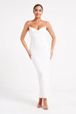 Cowl Midi Dress With Pearl Trim - White