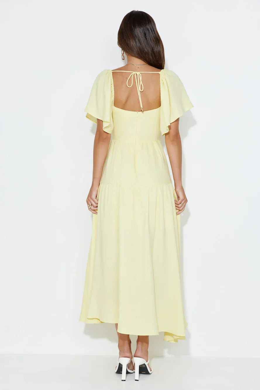 Summertime Heat Puff Sleeve Maxi Dress Yellow