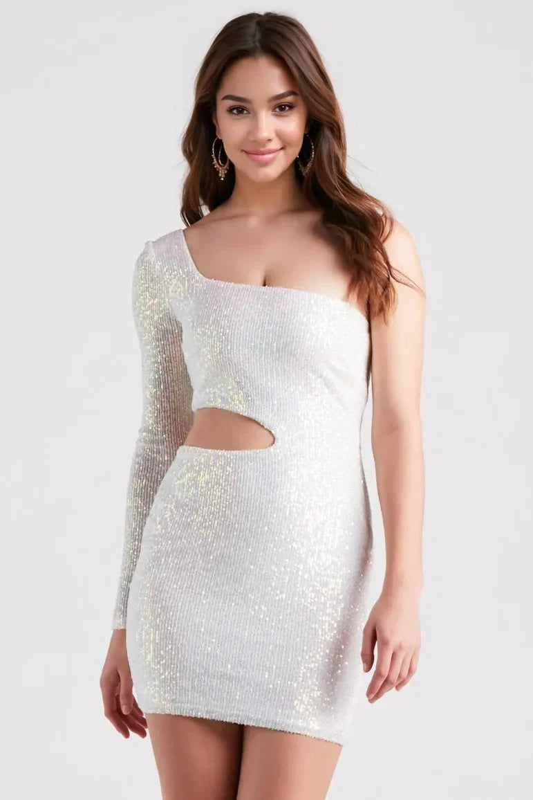 Sparkle Party Sequin One-Shoulder Mini Dress