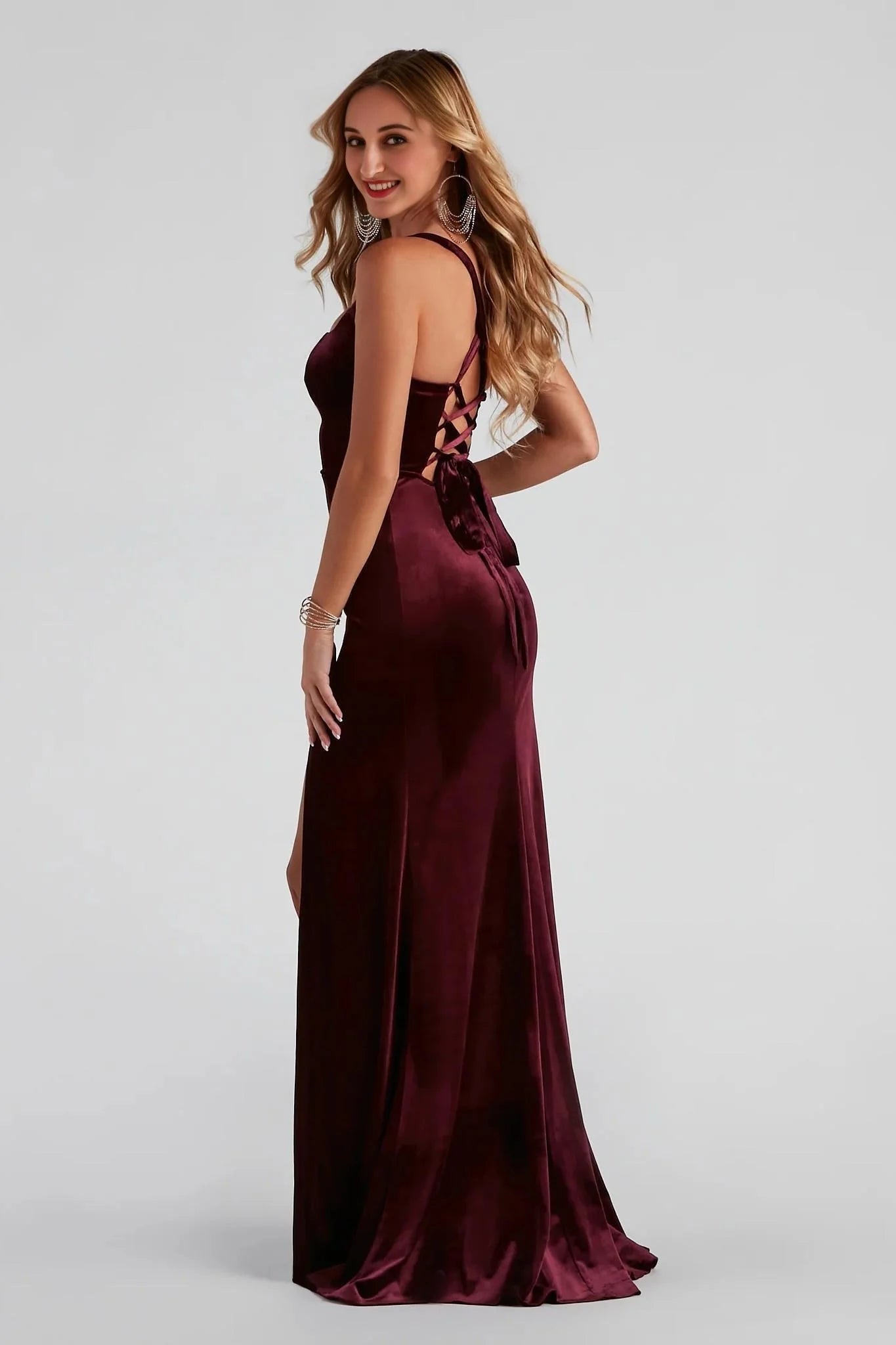 Christina Lace-Up Back Velvet Dress