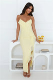 Flaunt It Girl Frill Mesh Maxi Dress Yellow