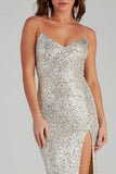 Stunning In Sequins Midi Slit Dress