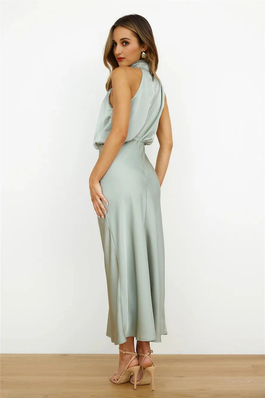 Switch Over Satin Maxi Dress Sage