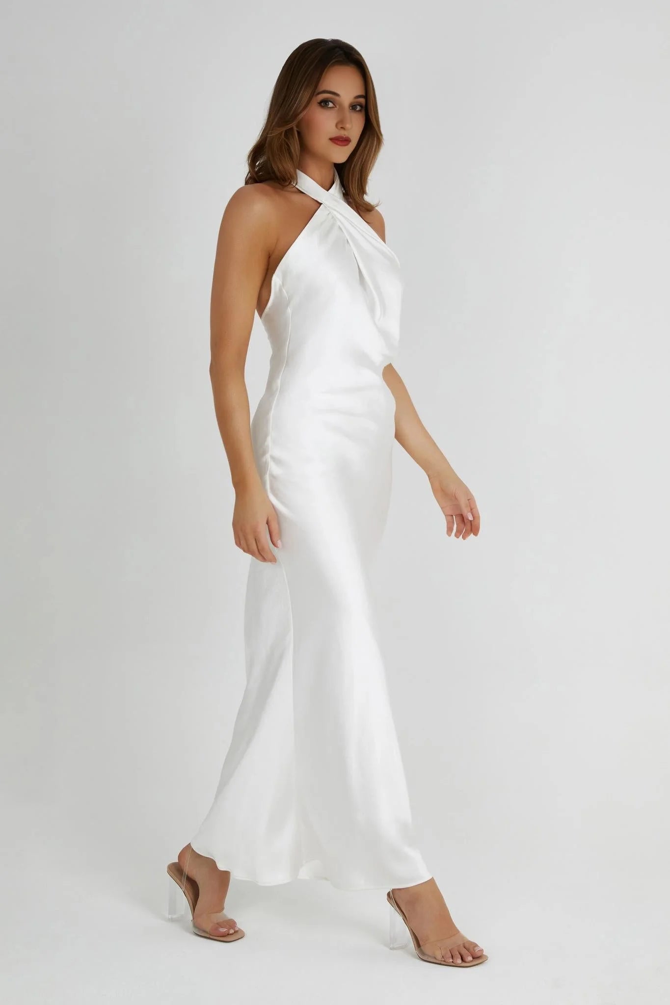 Laura Halter Satin Gown - White