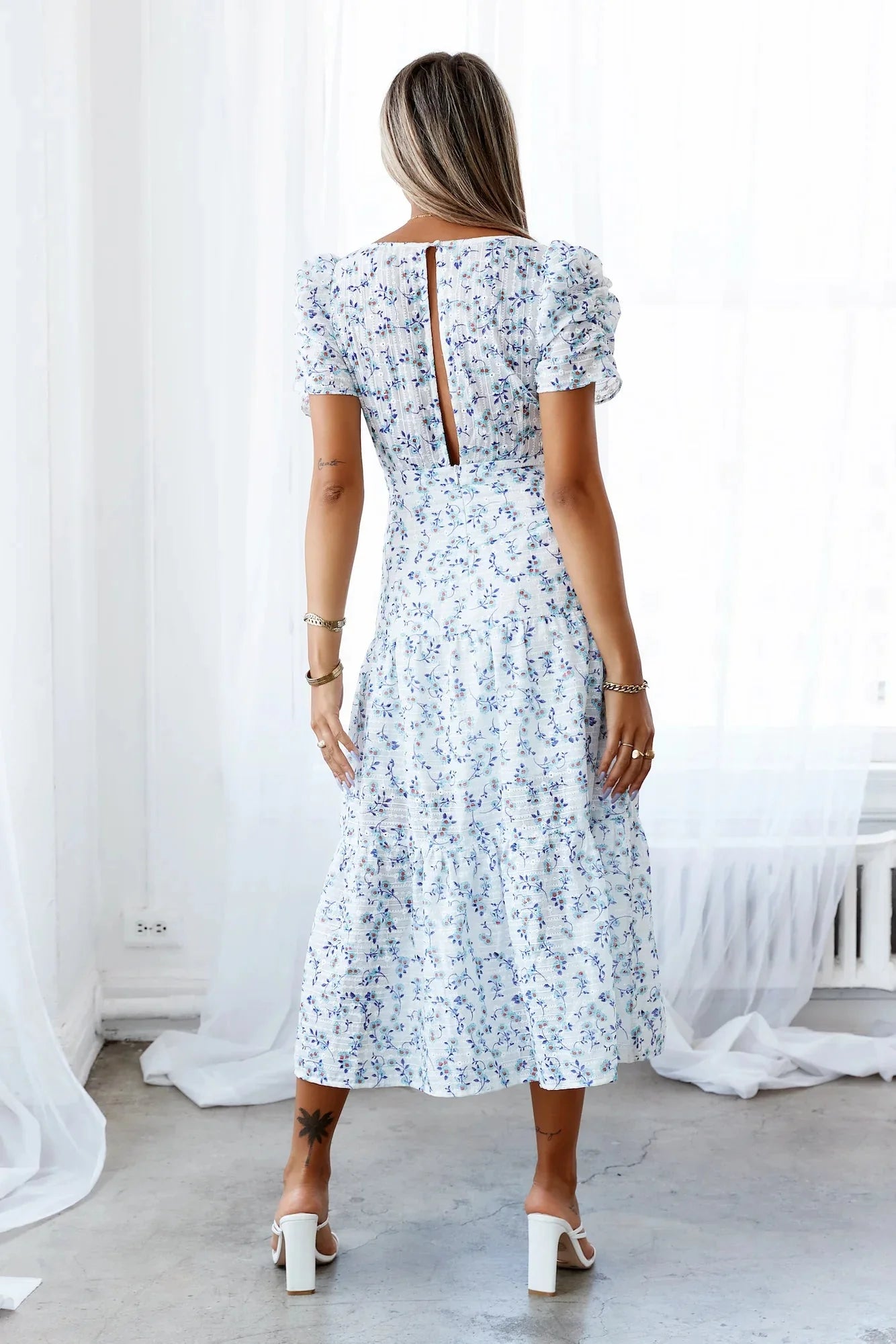 Flower Garden Midi Dress Blue