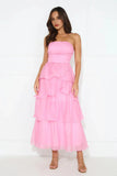 Number One Option Strapless Midi Dress Pink