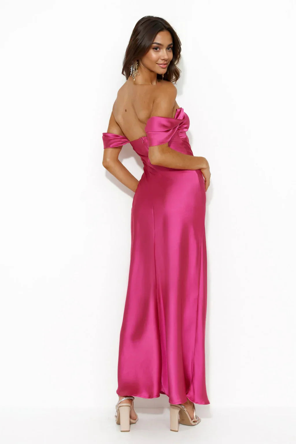 Shine Of Pearls Satin Maxi Dress Pink