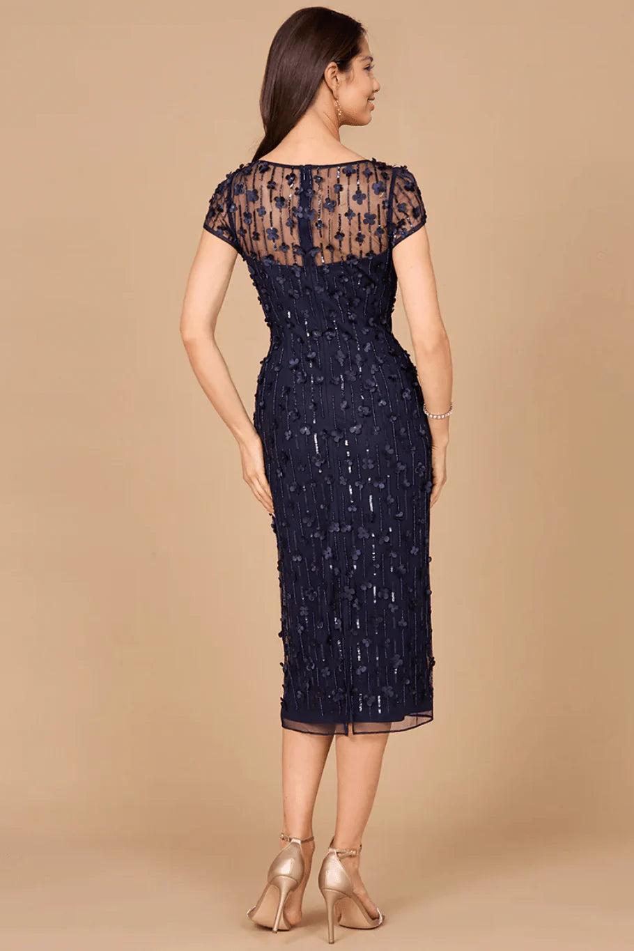 Applique Midi Dress with Cap Sleeves