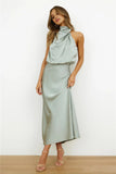 Switch Over Satin Maxi Dress Sage