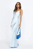 Nights Under Stars Satin Maxi Dress Light Blue