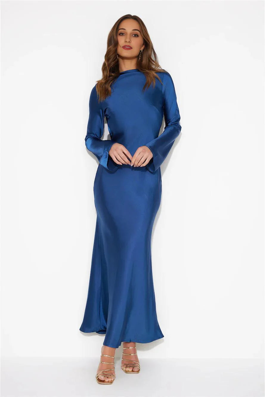 Royal Wedding Satin Maxi Dress Blue