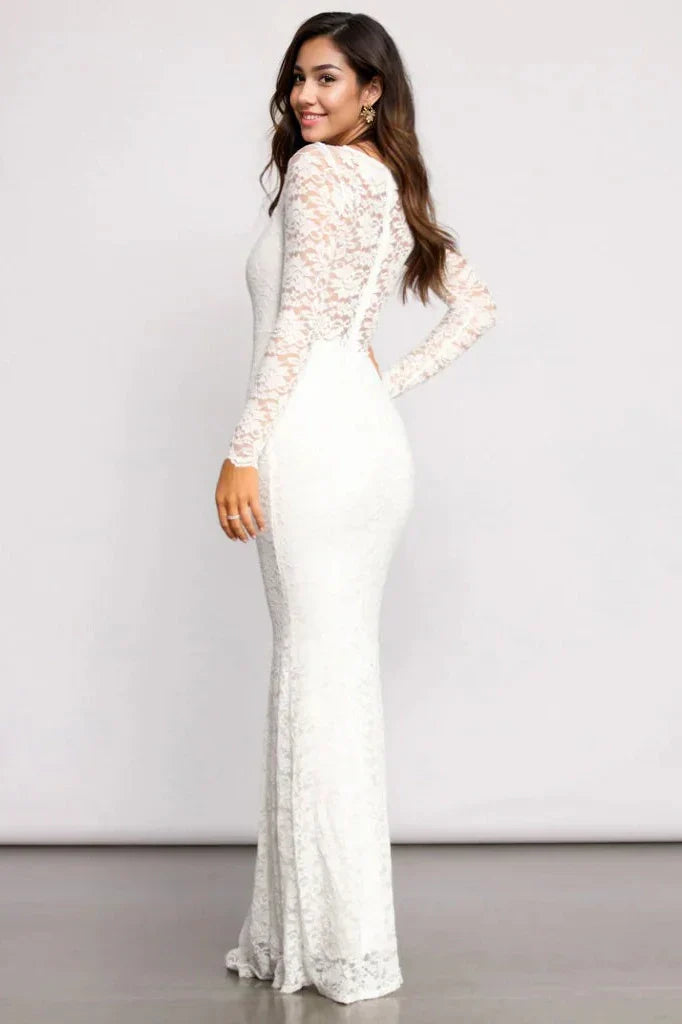 Priscilla Scalloped Lace Boat Neck Mermaid Dress