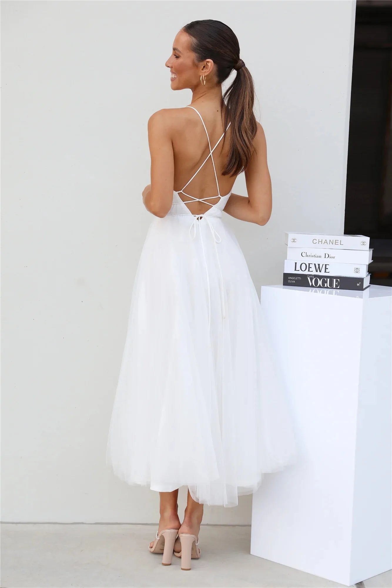 Signal My Way Tulle Midi Dress White