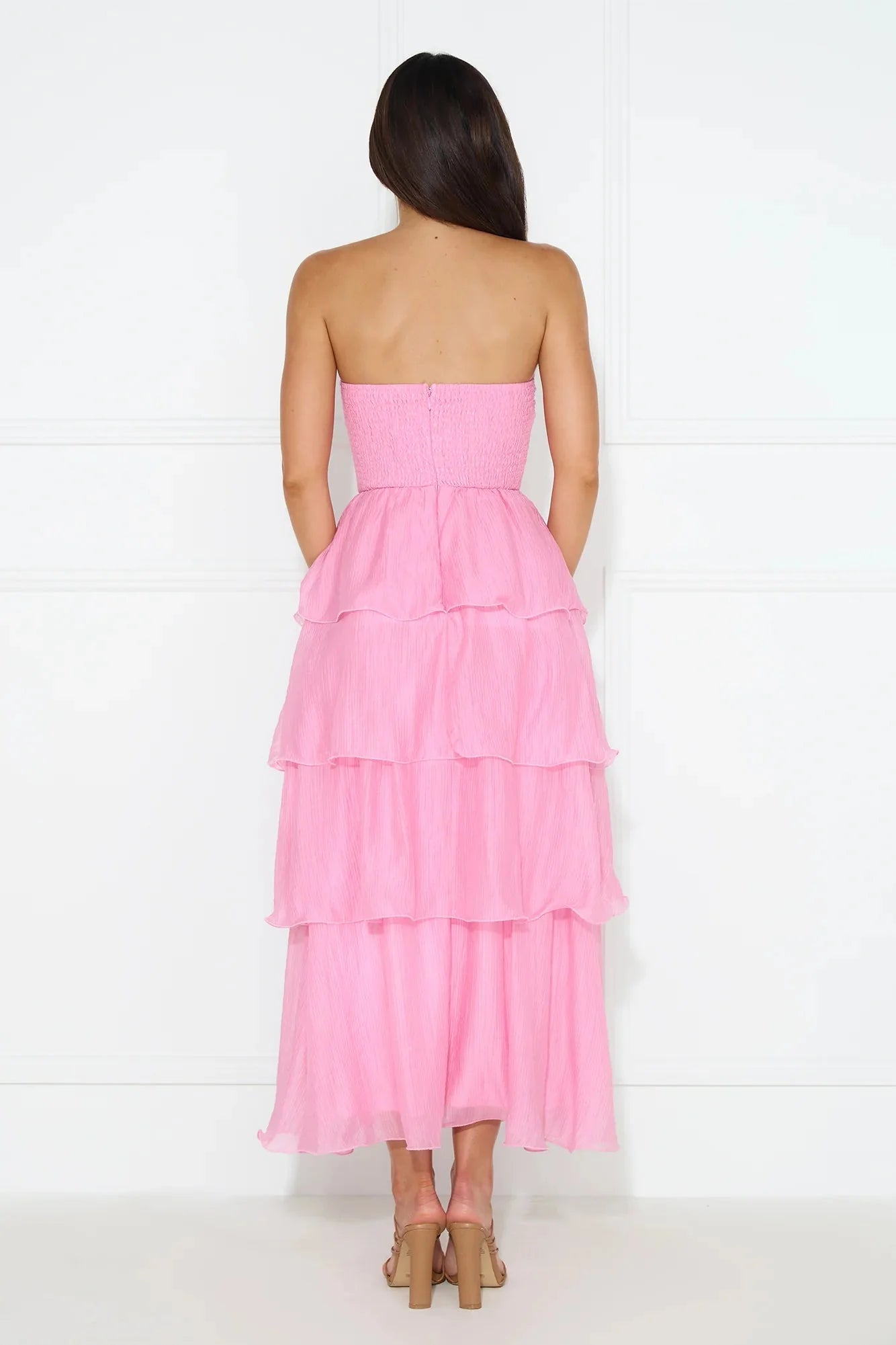 Number One Option Strapless Midi Dress Pink