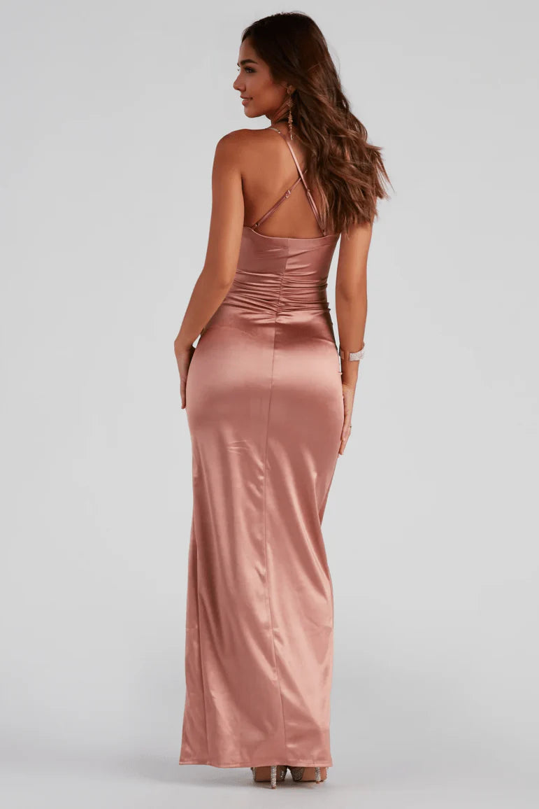 Formal High Slit Satin Dress